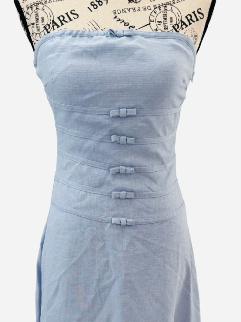 Altar'd State Blue Strapless Bow Detail Midi Dress NWT Size S - Picture 3 of 7
